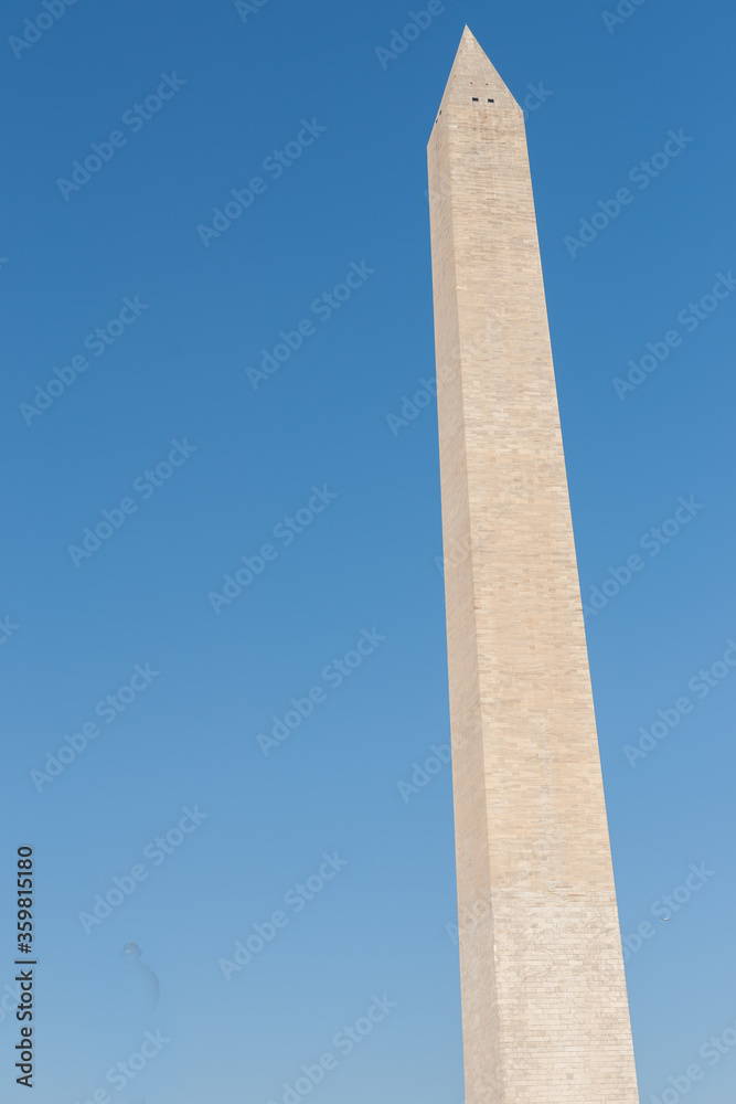 Washington Monument tall obelisk in National Mall Washington DC commorating George Washington.