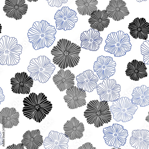 Dark BLUE vector seamless doodle pattern with flowers. Colorful illustration in doodle style with flowers. Texture for window blinds, curtains.