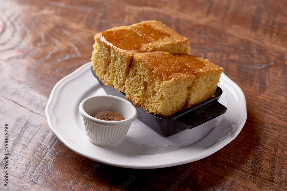Corn Bread on White Plate Corn Bread on White Plate
