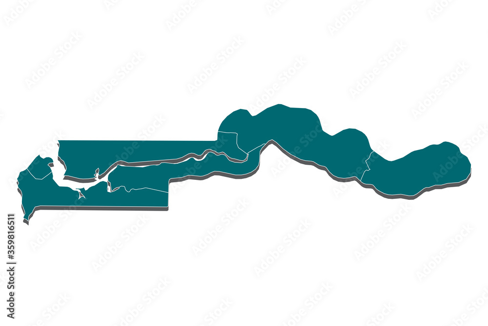 A Map of the country of Gambia, An Illustration of a colourfully filled outline of Gambia, gambia map - blue pastel graphic background . Vector illustration eps 10. - Vector