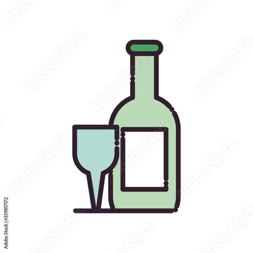 Isolated wine bottle and cup fill style icon vector design