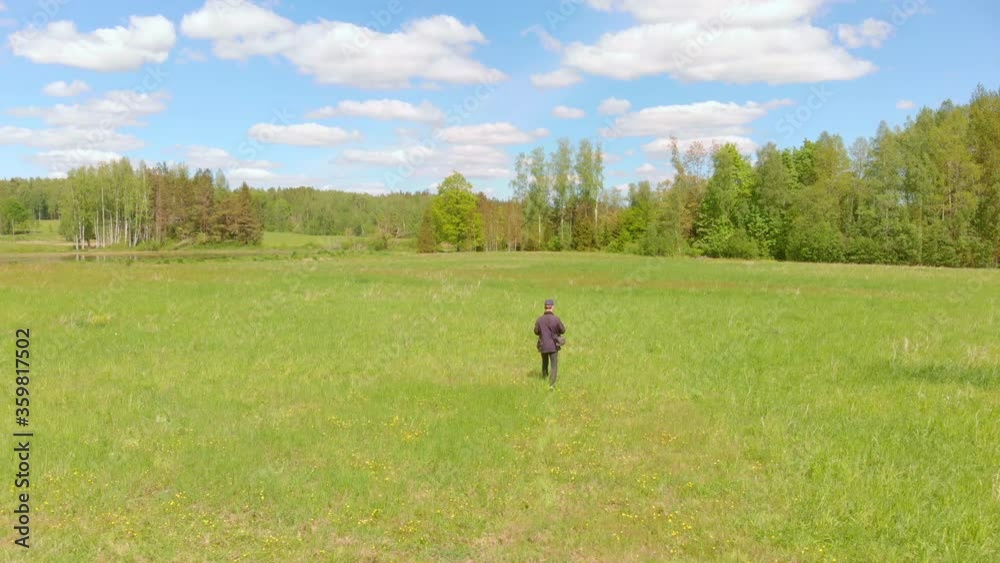 Restless wanderer traveller discovering Courland woods Latvia aerial Restless wanderer traveller discovering Courland woods Latvia aerial