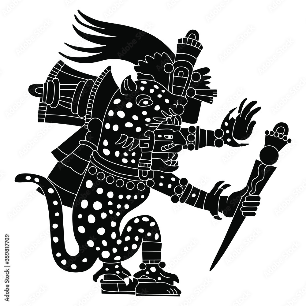 Fantastic animal. Ancient Mexican mythology. Aztec god Tezcatlipoca as  monster jaguar. Black and white silhouette. Stock Vector | Adobe Stock