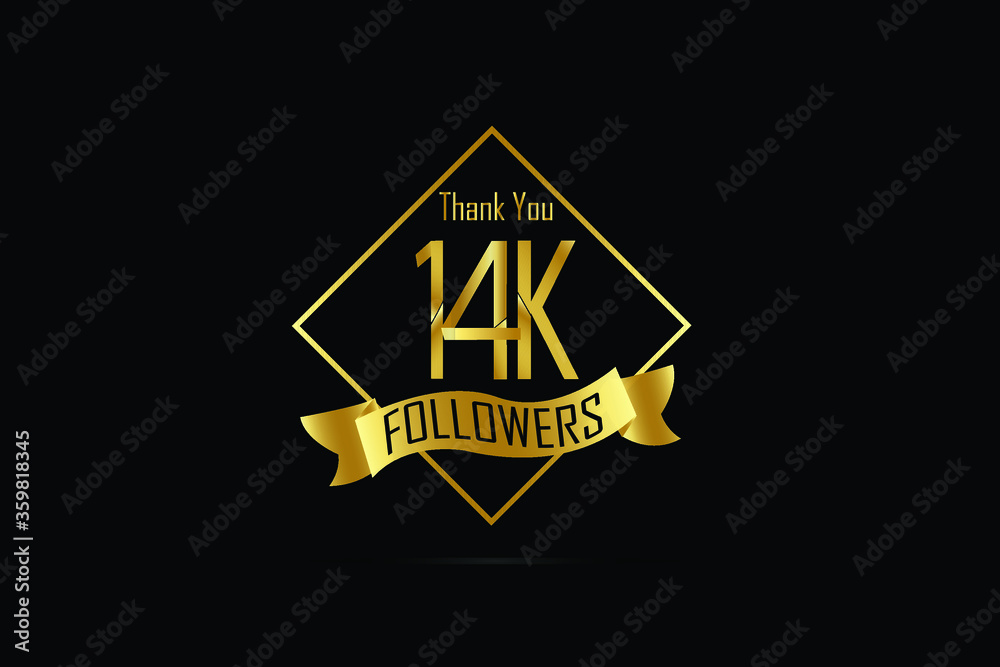14K, 14.000 Follower Luxury Black Gold Thank you Gold Ribbon for internet, website, social media - Vector 14K, 14.000 Follower Luxury Black Gold Thank you Gold Ribbon for internet, website, social media - Vector