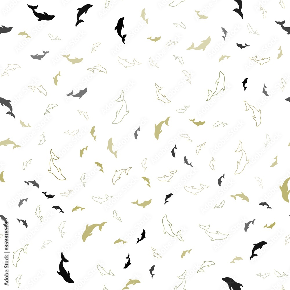Fototapeta premium Light Green, Yellow vector seamless template with dolphins. Decorative design in natural style with sea dolphins. Pattern for websites of animals.