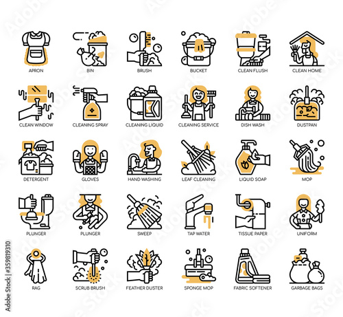 Set of cleaning thin line and pixel perfect icons for any web and app project.