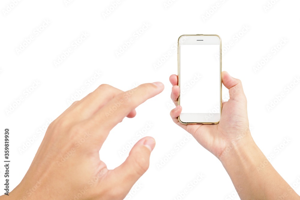 smartphone with white screen in hand for using in technology isolated on white background smartphone with white screen in hand for using in technology isolated on white background