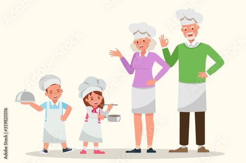 Happy family cooking together character vector design.