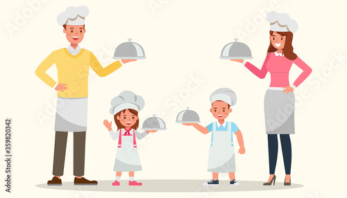 Happy family cooking together character vector design.
