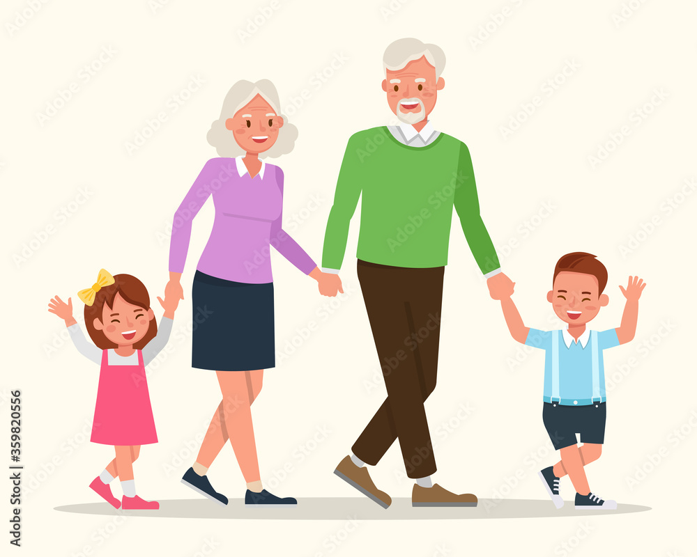 Happy family grandparents with their grandchildren character vector design.