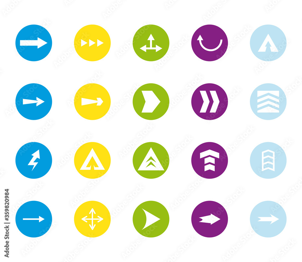 Arrows with differents directions block style icon set vector design Arrows with differents directions block style icon set vector design