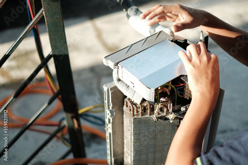 Air Conditioning cleaning, repairing and servicing with copy space