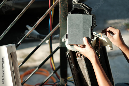 Air Conditioning cleaning, repairing and servicing with copy space