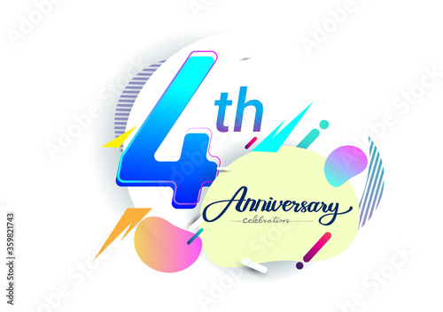 4th years anniversary logo, vector design birthday celebration with colorful geometric background, isolated on white background.