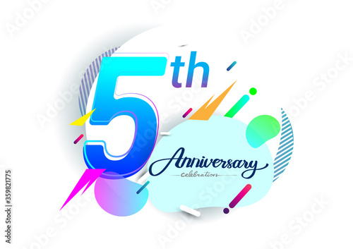 5th years anniversary logo, vector design birthday celebration with colorful geometric background, isolated on white background.