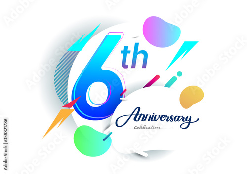 6th years anniversary logo, vector design birthday celebration with colorful geometric background, isolated on white background.
