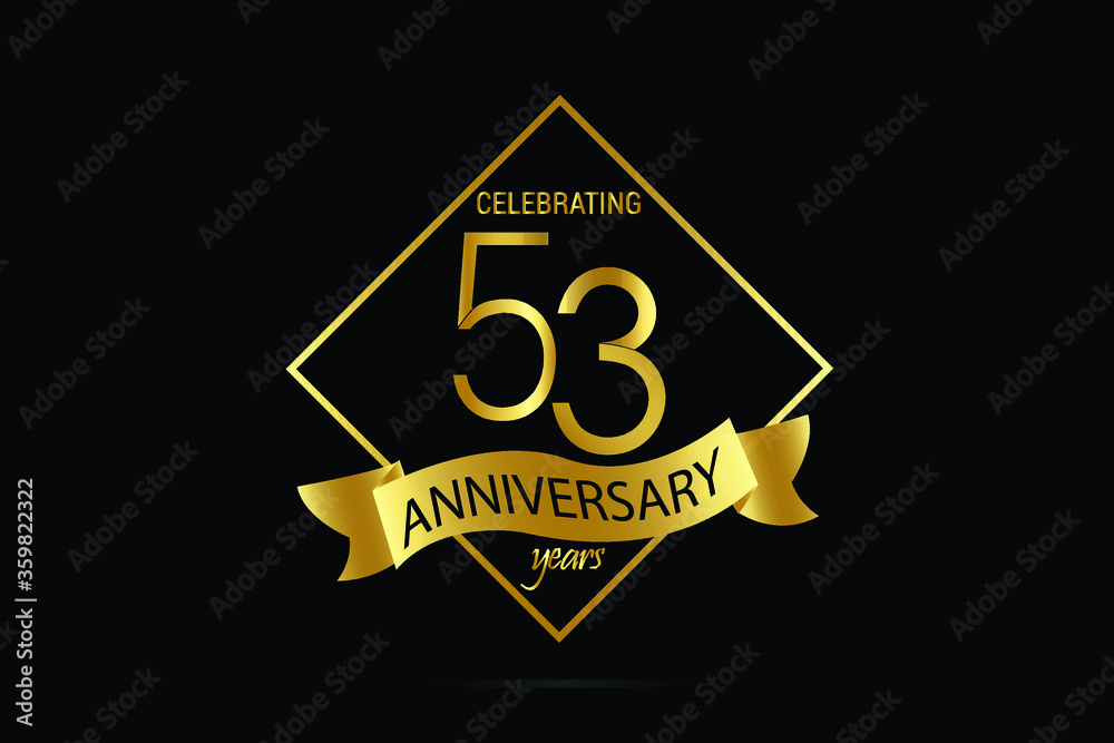 53 year anniversary Luxury Black Gold jubilee, Ribbon greeting card. Birthday invitation. Gold space vector illustration on black background - Vector