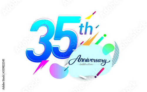 35th years anniversary logo, vector design birthday celebration with colorful geometric background, isolated on white background.