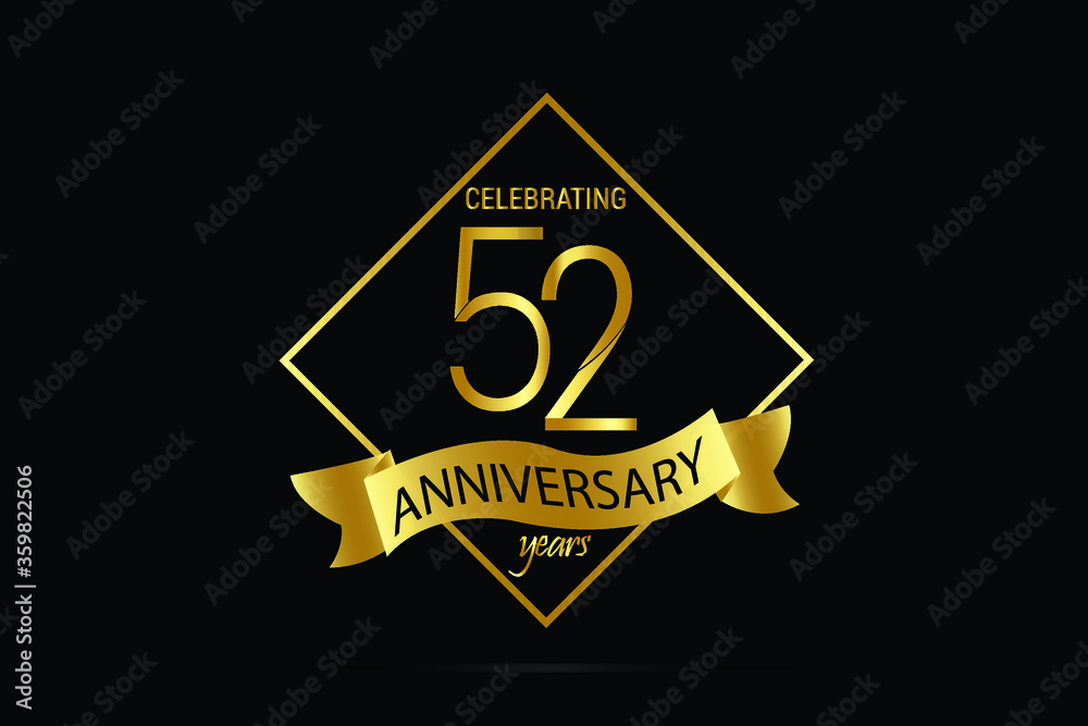 52 year anniversary Luxury Black Gold jubilee, Ribbon greeting card. Birthday invitation. Gold space vector illustration on black background - Vector 52 year anniversary Luxury Black Gold jubilee, Ribbon greeting card. Birthday invitation. Gold space vector illustration on black background - Vector