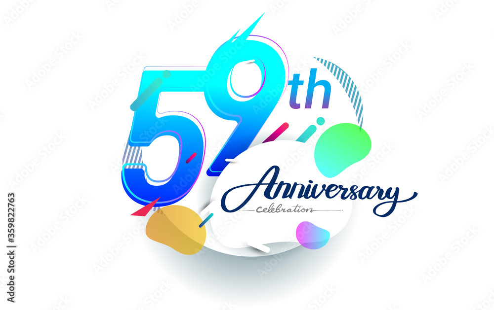 Obraz premium 59th years anniversary logo, vector design birthday celebration with colorful geometric background, isolated on white background.