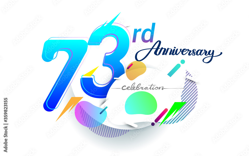 73rd years anniversary logo, vector design birthday celebration with colorful geometric background, isolated on white background.