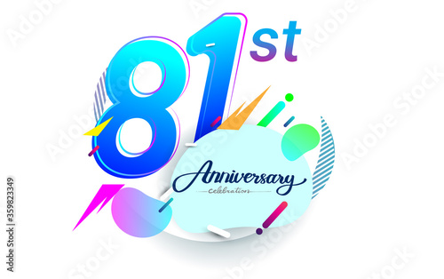 81st years anniversary logo, vector design birthday celebration with colorful geometric background, isolated on white background.