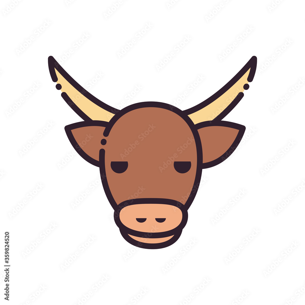 Cute bull head cartoon fill style icon vector design
