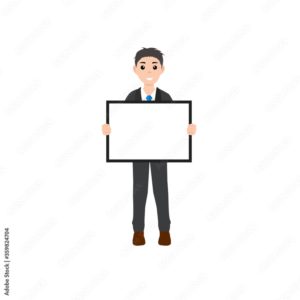 Businessman with placard with empty copy space for slogan or advertising text Businessman with placard with empty copy space for slogan or advertising text