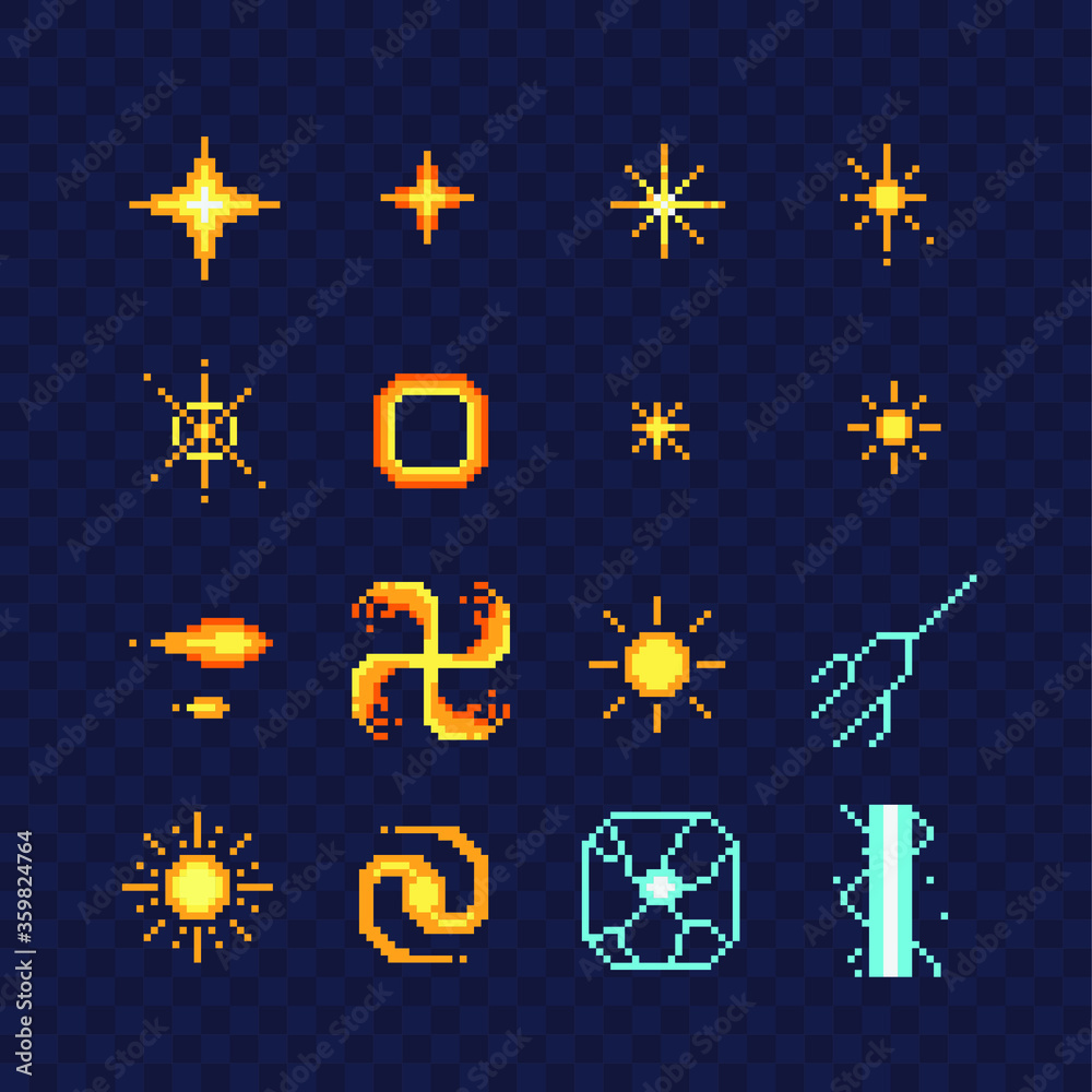 vetor-de-fx-light-effects-pixel-art-abstract-icons-set-light-symbols