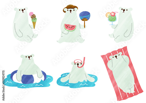 Polar bear summer watercolor set 02