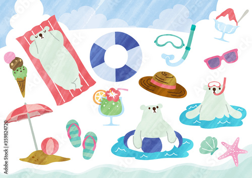 Polar bear summer watercolor set 01