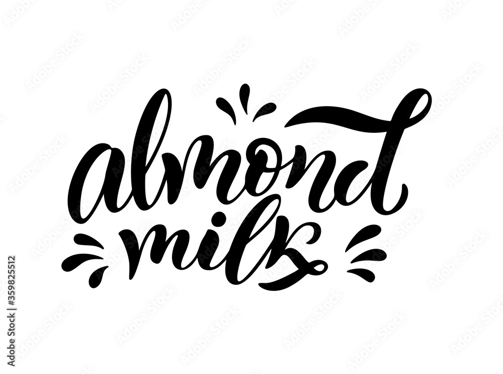 Vegetarian, almond, organic milk lettering quotes for banner, logo and packaging design.