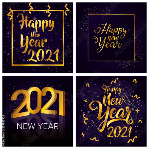 happy new year 2021 celebration poster with squares frames