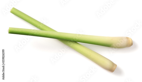 fresh lemongrass stems isolated on white background  top view