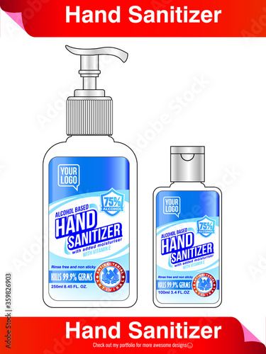 Hand sanitizer label design vector graphic template for packaging design.