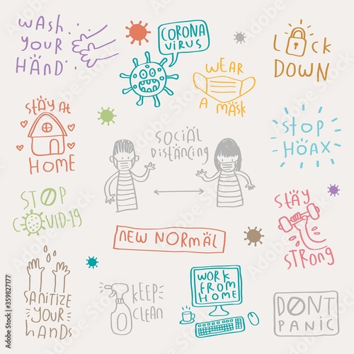 doodle vector precaution tips from virus