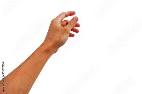 hand reaching up grab something on white background