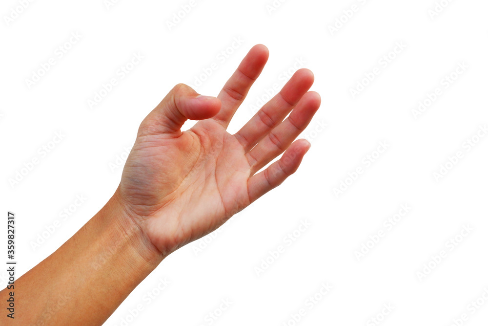 hand reach up for get and grab something on white background. hand reach up for get and grab something on white background.