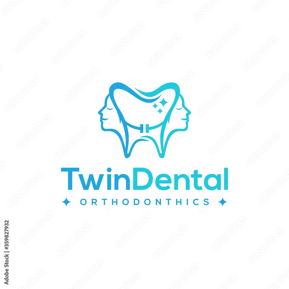 Twin dental logo. Tooth combine with woman face logo design. Twin dental logo. Tooth combine with woman face logo design.