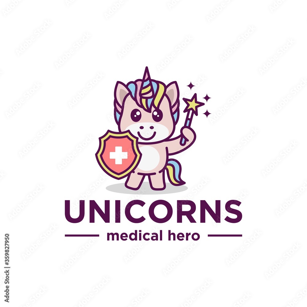 Cute unicorns logo design. Medical unicorns cute illustration. Cute unicorns logo design. Medical unicorns cute illustration.