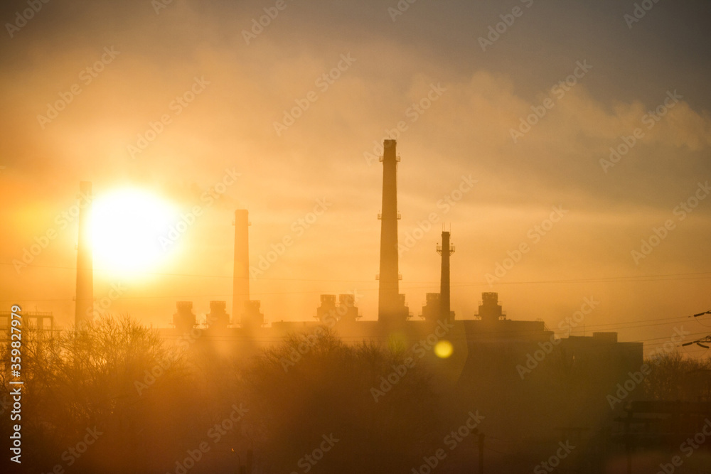 Chelyabinsk metallurgical plant at sunset