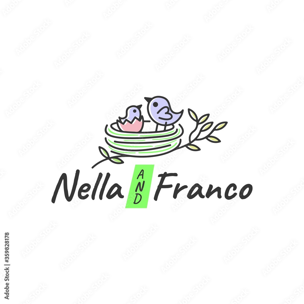 Bird in a nest logo design with a simple line. Bird in a nest logo design with a simple line.