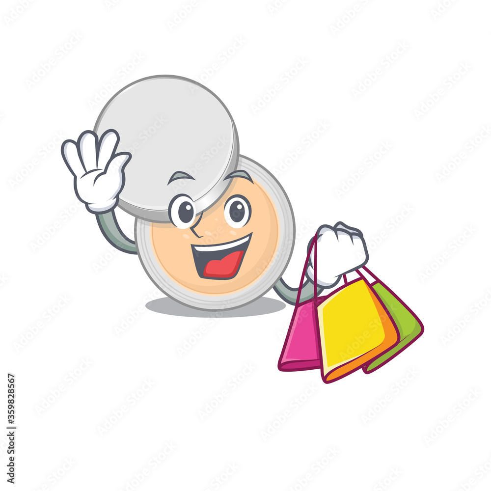 Jar powder makeup wealthy cartoon character concept with shopping bags Jar powder makeup wealthy cartoon character concept with shopping bags
