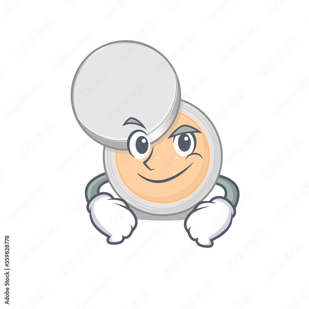 A cute caricature picture of jar powder makeup having confident gesture A cute caricature picture of jar powder makeup having confident gesture