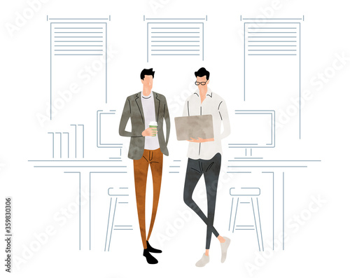 Illustration material: business scene, men, team