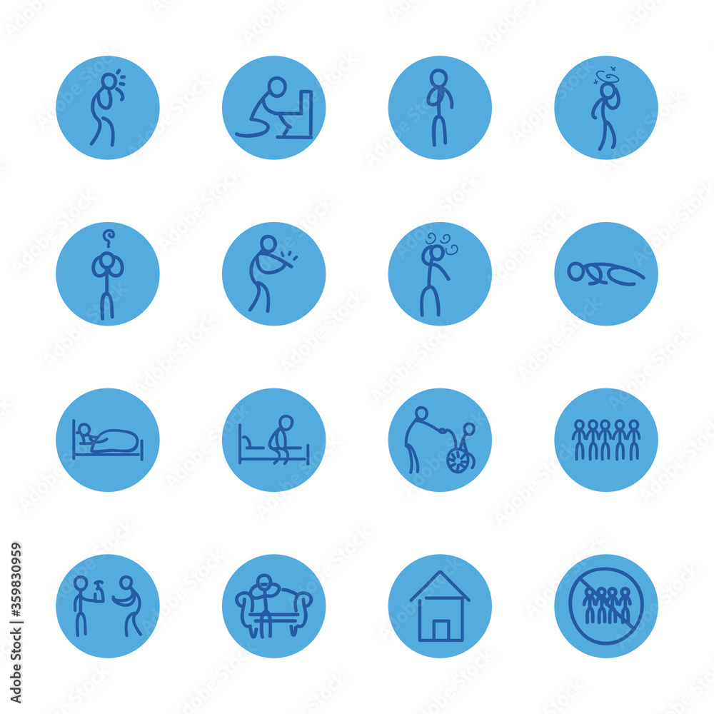 Medical care and covid 19 virus block style icon set vector design Medical care and covid 19 virus block style icon set vector design