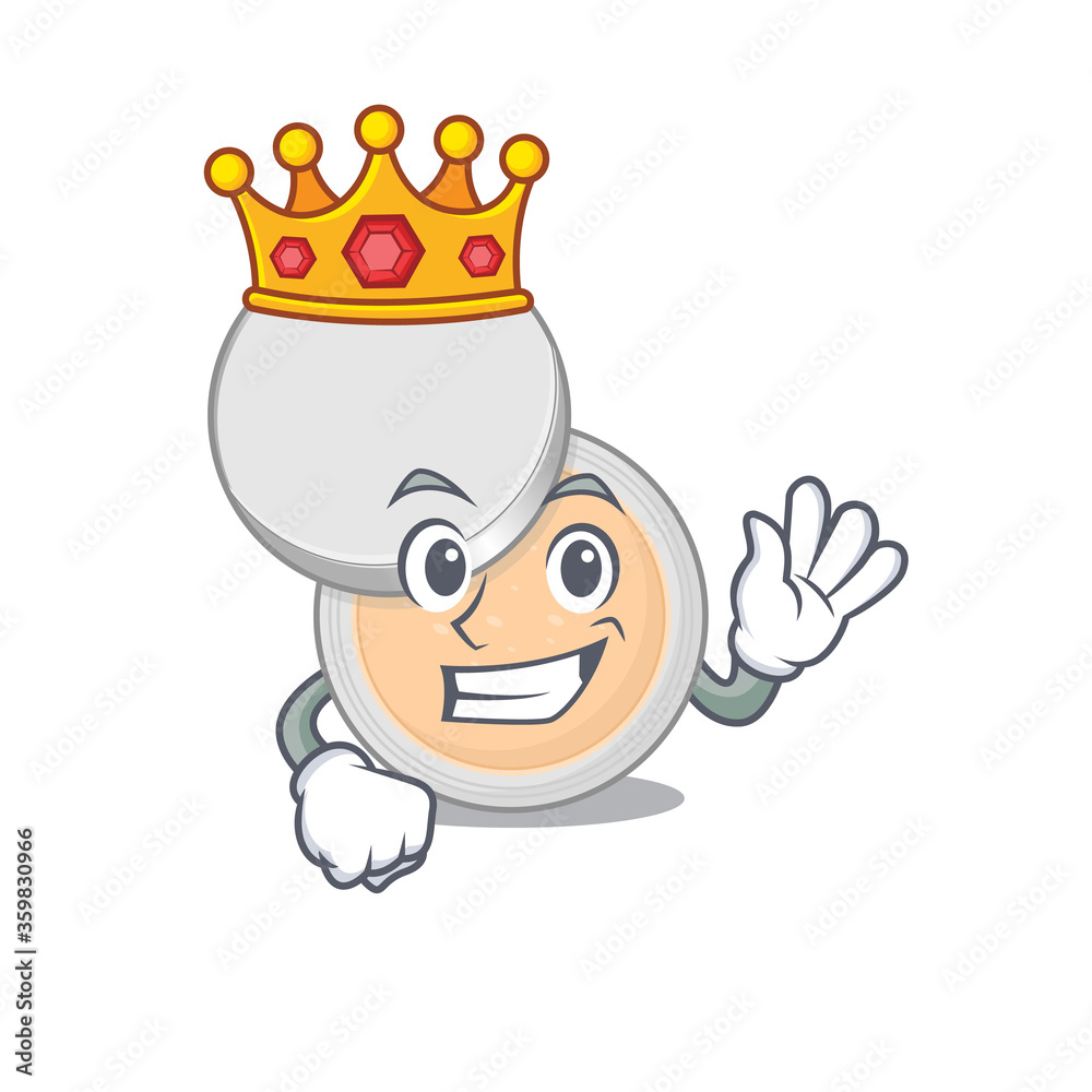 A humble King of jar powder makeup caricature design style with gold crown A humble King of jar powder makeup caricature design style with gold crown