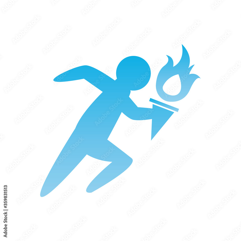 Man avatar running with torch gradient style icon vector design