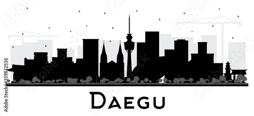 Daegu South Korea City Skyline Silhouette with Black Buildings Isolated on White.