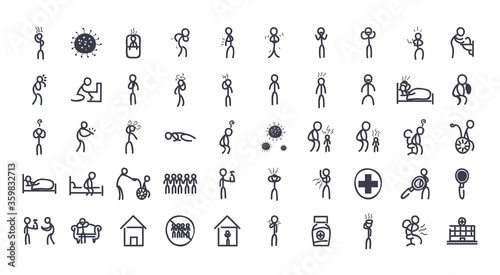 Medical care and covid 19 virus fill style icon set vector design